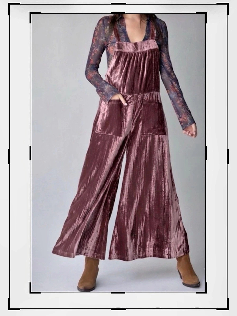 Natural Life Dakota Velvet Tie Overalls Mauve Medium NWT